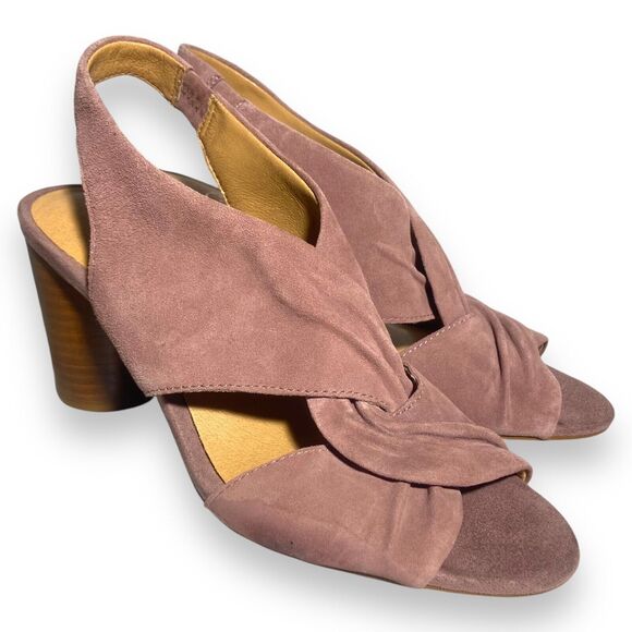 Crown Vintage Women's Poudre Pink Suede Heeled Open Toe Sandals Size 7 M /37.5 - Picture 1 of 14